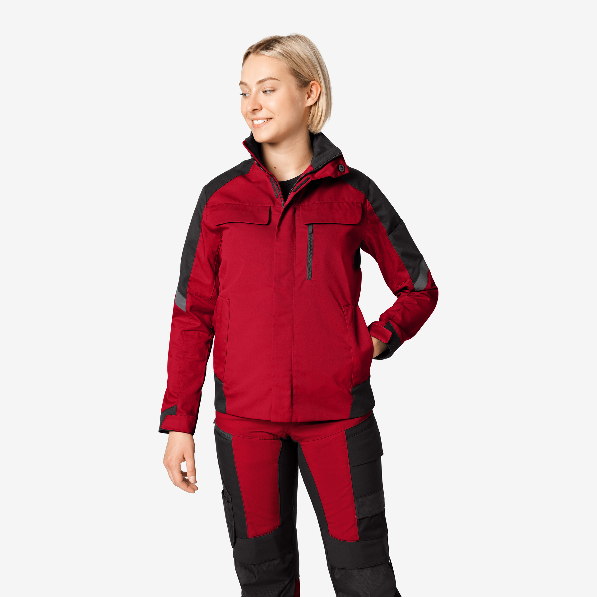 FHB Damen Arbeitsjacke ANDREA rot-schwarz